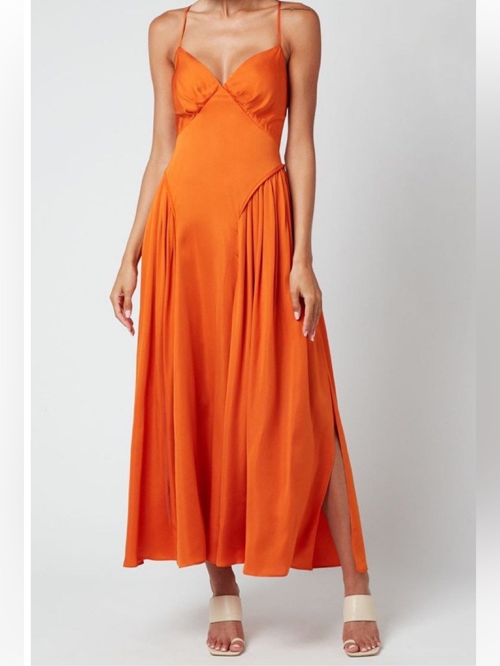 Self-Portrait Burnt Orange Tie Bodice Midi Dress Size 2 NWOT